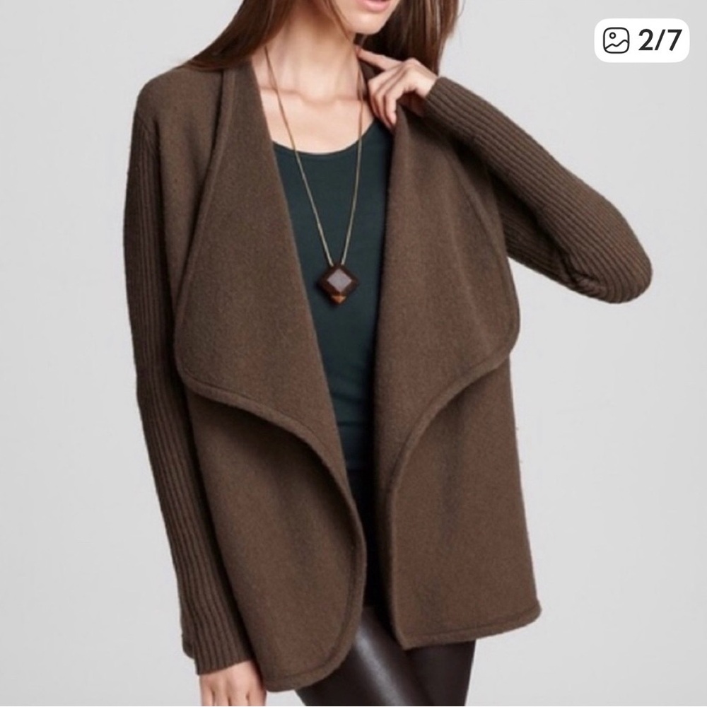 VINCE 100% Wool Brown Open Front Cardigan Sweater Size Medium Boiled Wool
